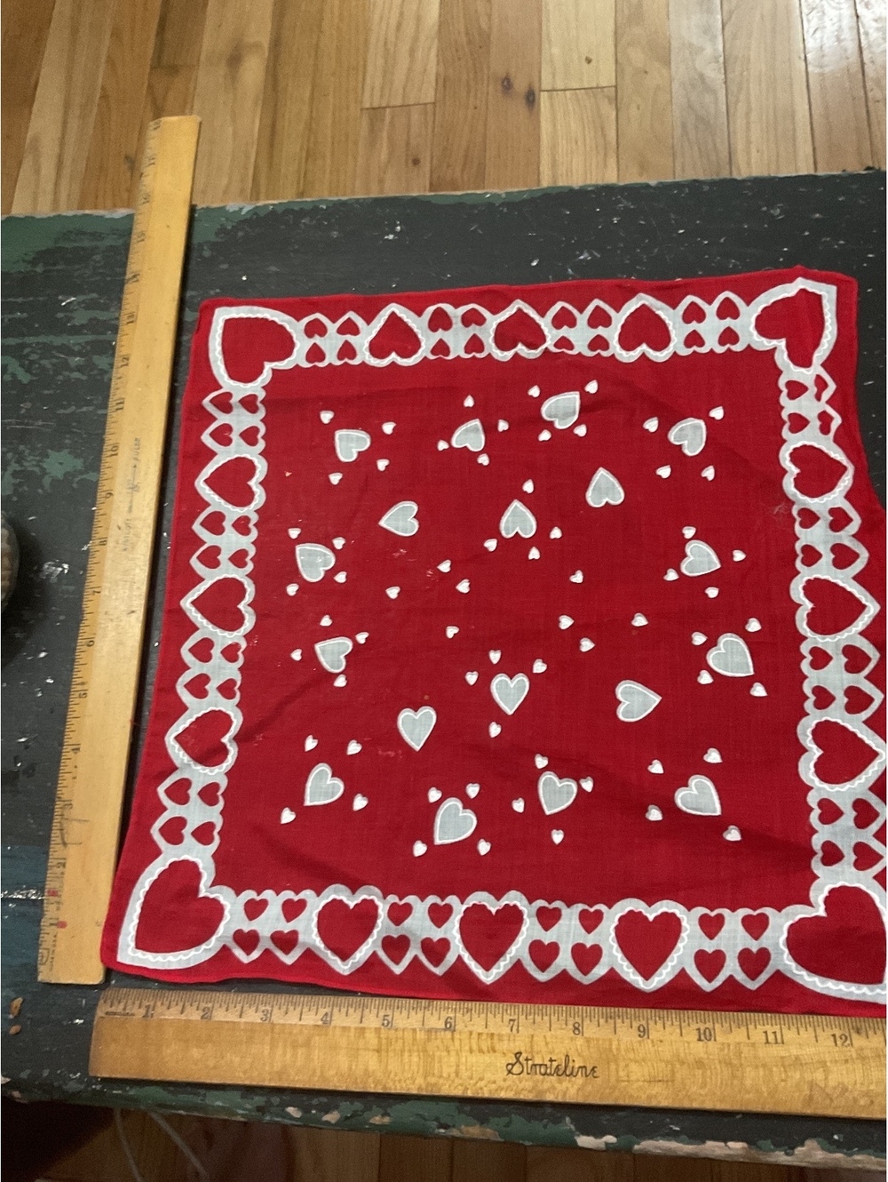 Vintage Red Heart Patterned Handkerchief